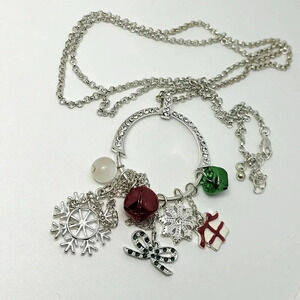 Silver Toned Christmas Necklace, 32” Chain!